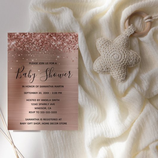 Invitation Baby shower Rose d'huile d'or