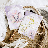 Invitation Baby Shower Rose Douce Fille Eléphant Violet