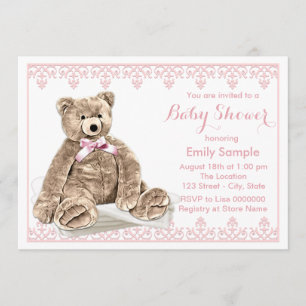 Invitation Baby shower rose d'ours de nounours