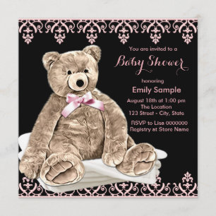 Invitation Baby shower rose d'ours de nounours