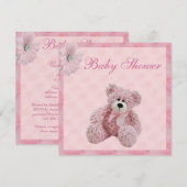 Invitation Baby shower rose d'ours de nounours et de fille de (Devant / Derrière)