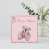 Invitation Baby shower rose d'ours de nounours et de fille de (Debout devant)