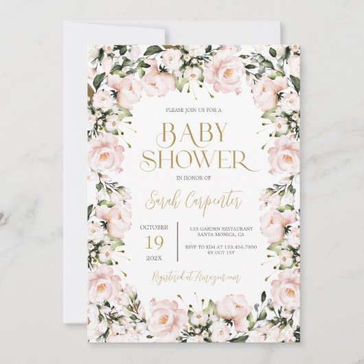 Invitation Baby shower rose doux (Devant)