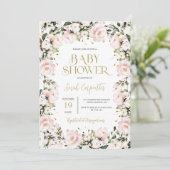 Invitation Baby shower rose doux (Debout devant)