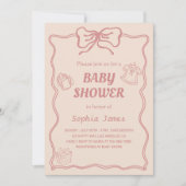 Invitation Baby shower rose doux avec icônes pour bébé et cad (Devant)