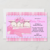 Invitation Baby shower ROSE doux MIGNON de triplets (Devant)