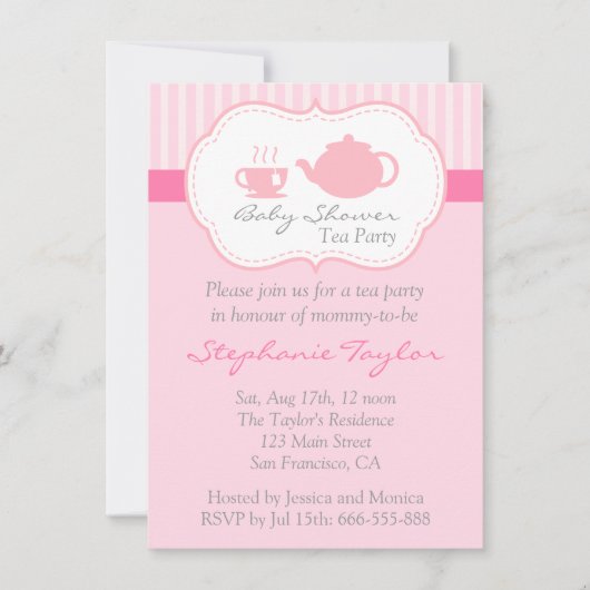 Invitation Baby shower rose doux, thé pour que la maman soit (Devant)