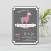 Invitation Baby shower rose drôle mignon de bébé de lama (Debout devant)