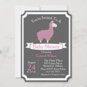 Invitation Baby shower rose drôle mignon de bébé de lama (Devant)