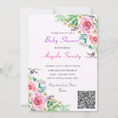 Invitation Baby shower Rose du code QR (Devant)