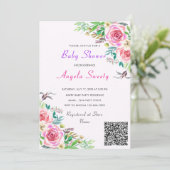 Invitation Baby shower Rose du code QR (Debout devant)