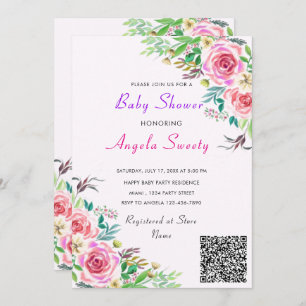 Invitation Baby shower Rose du code QR