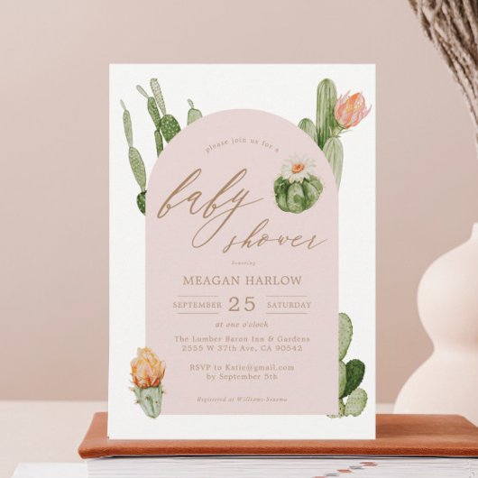 Invitation Baby shower rose du désert de Cactus de