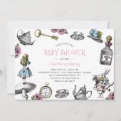 Invitation Baby shower rose du pays des merveilles avec le (Devant)