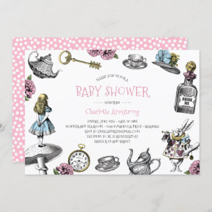 Invitation Baby shower rose du pays des merveilles avec le