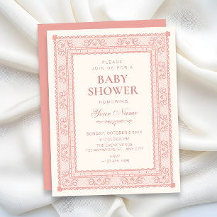 Invitation Baby shower rose élégant