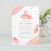 Invitation Baby shower rose Elegant Aquarelle Ballerina (Debout devant)