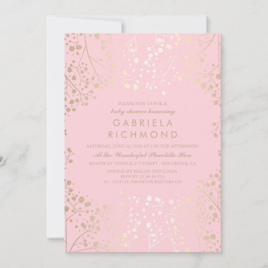 Invitation Baby shower rose élegant pour bébé d'or (Devant)