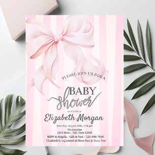 Invitation Baby Shower Rose Élégant Ruban Rose et Rayures