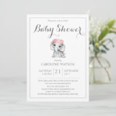 Invitation Baby shower rose éléphant virtuel (Debout devant)