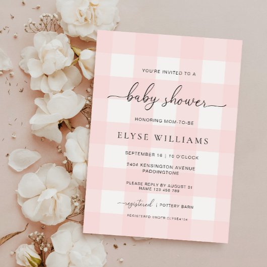 Invitation Baby shower rose En vichy