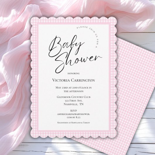 Invitation Baby shower rose En vichy