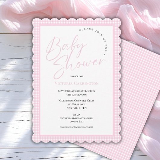Invitation Baby shower rose En vichy