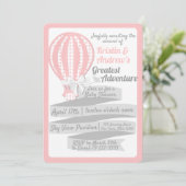 Invitation baby shower rose En vichy ballon à air chaud (Debout devant)