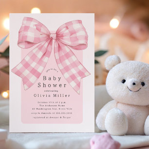 Invitation Baby shower rose En vichy Bow