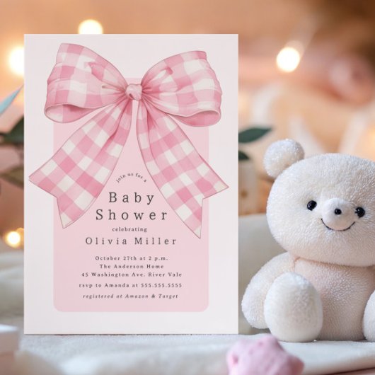 Invitation Baby shower rose En vichy Bow
