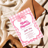 Invitation Baby shower rose En vichy Bow mignon Baby shower f