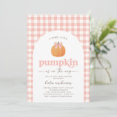 Invitation Baby shower rose En vichy petit Citrouille (Debout devant)