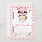 Invitation Baby shower rose En vichy rose (Devant)