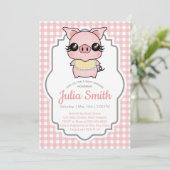 Invitation Baby shower rose En vichy rose (Debout devant)