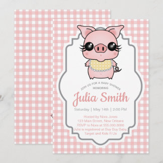 Invitation Baby shower rose En vichy rose