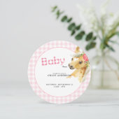 Invitation Baby shower rose En vichy rose rond (Debout devant)