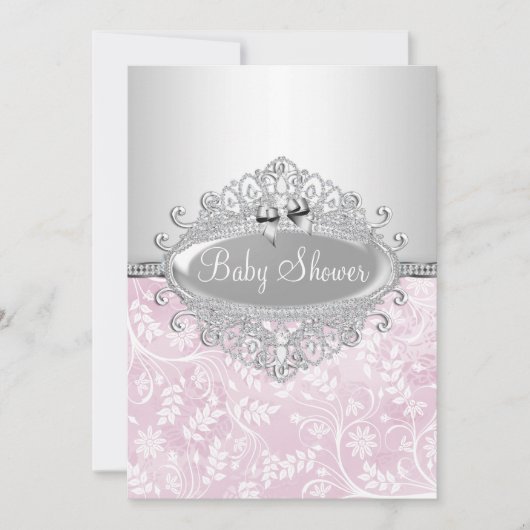 Invitation Baby shower rose et argent (Devant)