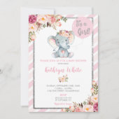 Invitation Baby shower rose et argent éléphant (Devant)