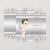 Invitation Baby shower rose et argenté Angel (Devant / Derrière)