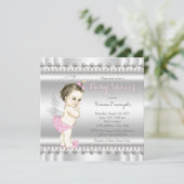 Invitation Baby shower rose et argenté Angel (Debout devant)