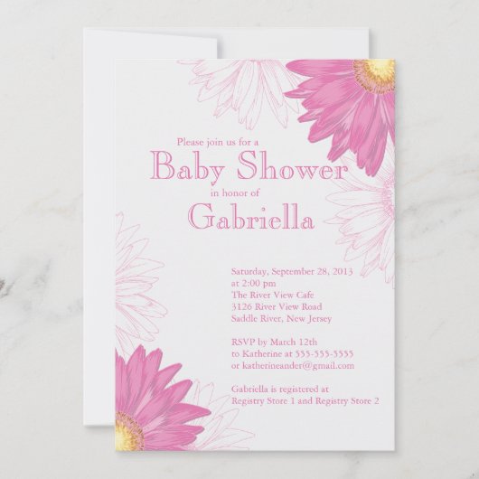 Invitation Baby shower rose et blanc moderne de marguerite de (Devant)