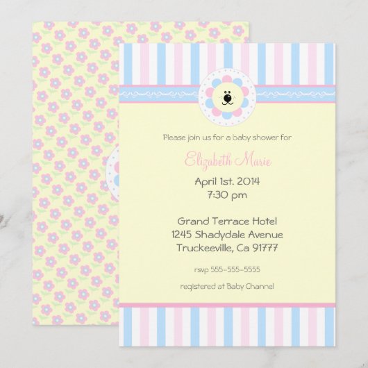 Invitation Baby shower rose et bleu (Devant / Derrière)