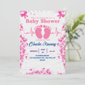 Invitation Baby shower rose et bleu fille (Debout devant)