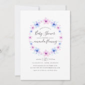 Invitation Baby shower rose et bleu pastel avec motifs florau (Devant)