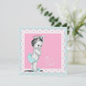 Invitation Baby shower rose et bleu Turquoise (Debout devant)