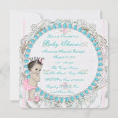 Invitation Baby shower rose et bleu Turquoise (Dos)