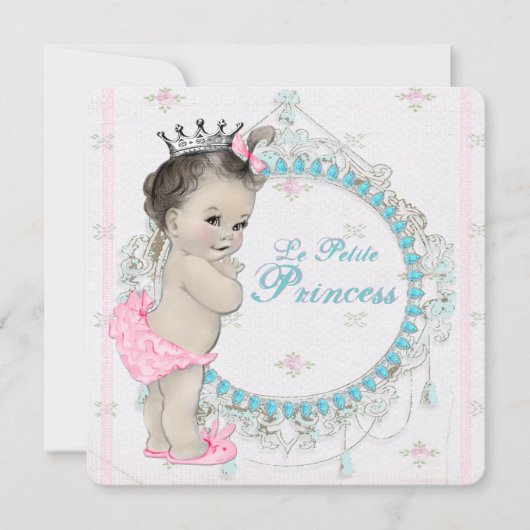 Invitation Baby shower rose et bleu Turquoise (Devant)