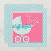 Invitation Baby shower rose et bleu Turquoise (Devant / Derrière)