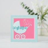 Invitation Baby shower rose et bleu Turquoise (Debout devant)