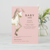 Invitation Baby shower rose et Brown Aquarelle Pony (Debout devant)